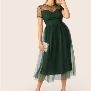 Sheer Shoulder Overlay Mesh Dress